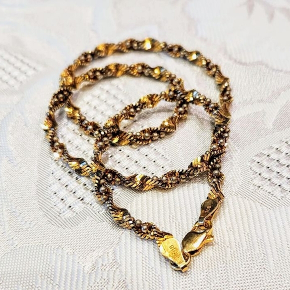 925 VTG 16" double chain.Italian Gold tone w/ silver pearls. Choker / necklace - Picture 5 of 12